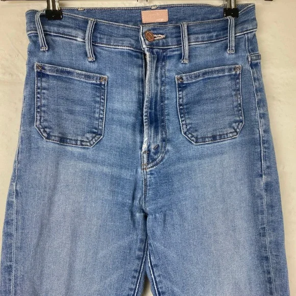 MOTHER Sz‎ 25 Hustler Ankle Cropped Flare Raw Hem Designer Blue Stretch Jeans - Picture 7 of 9